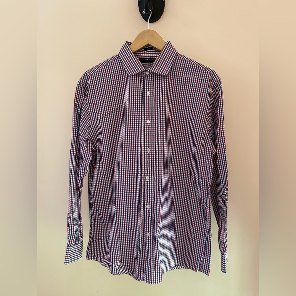 Tommy Hilfiger Slim Fit Button Up| Men Size L (16–16.5|32/33) | Red,White & Blue - Picture 5 of 8